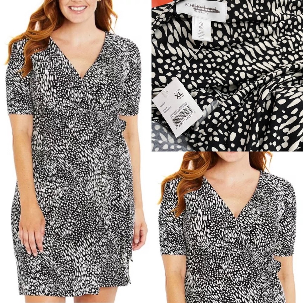 Motherhood Maternity Geo Print Faux Wrap Nursing Dress Size XL X-Large
